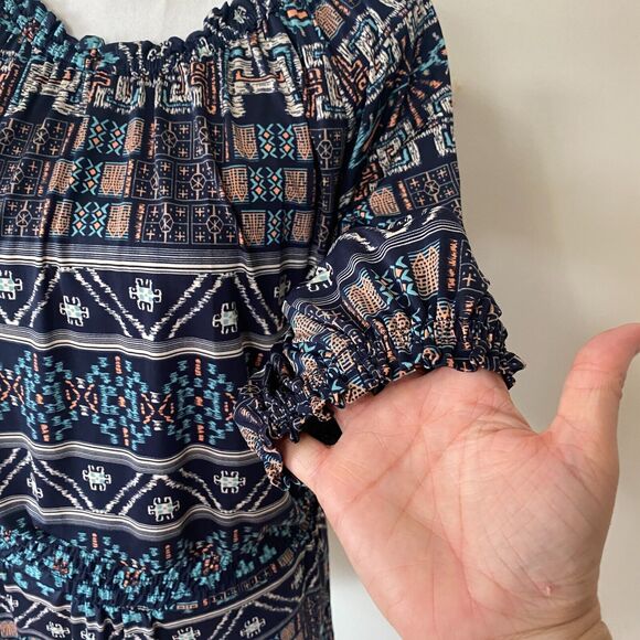 Revolve Misa Los Angeles Poppy Off Shoulder Aztec Navy Midnight Desert Dress SM - Picture 4 of 11